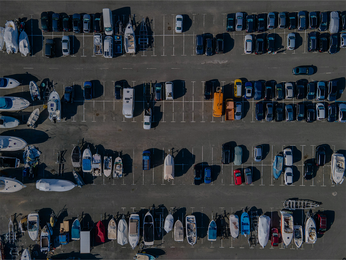 Aerial view of a parking area